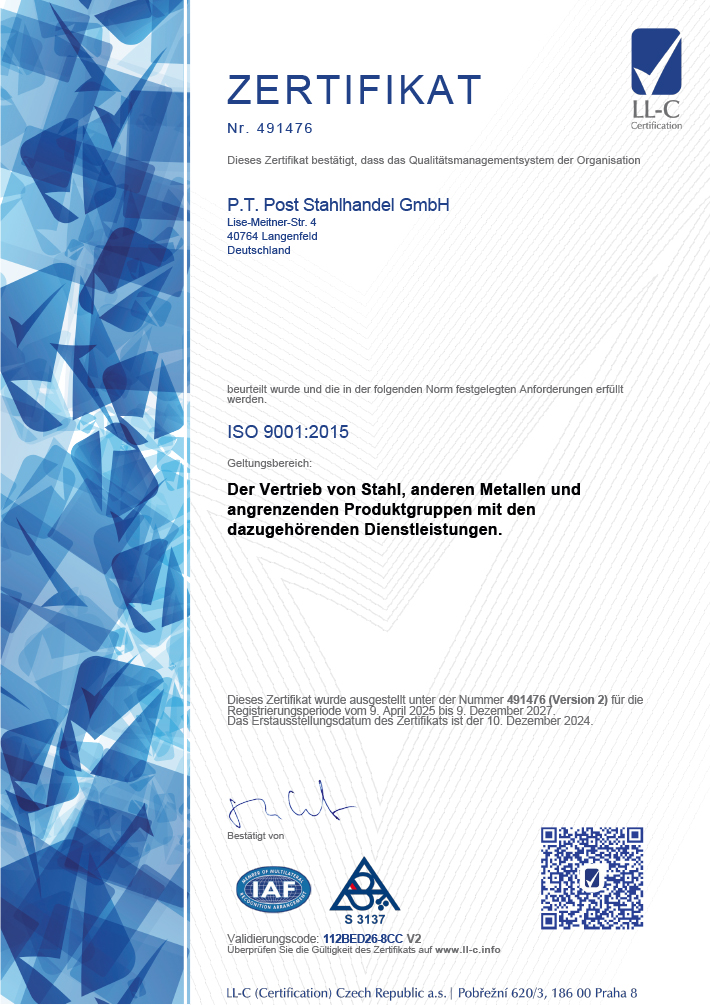 Zertifikat nach DIN EN 9001