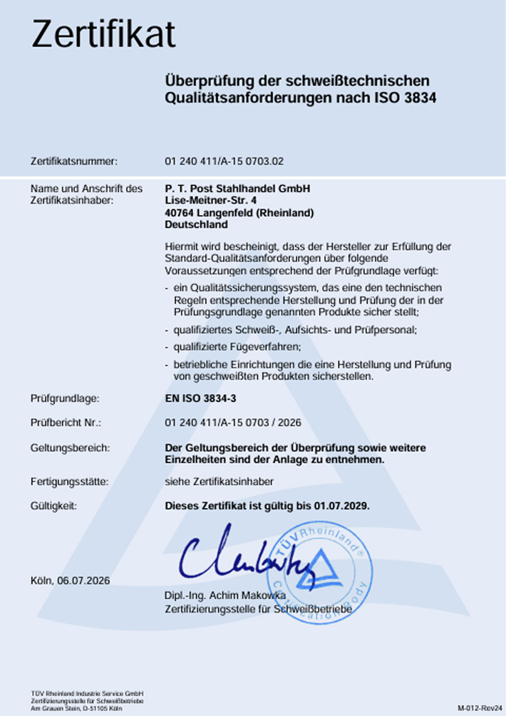 Zertifikat nach ISO 3834